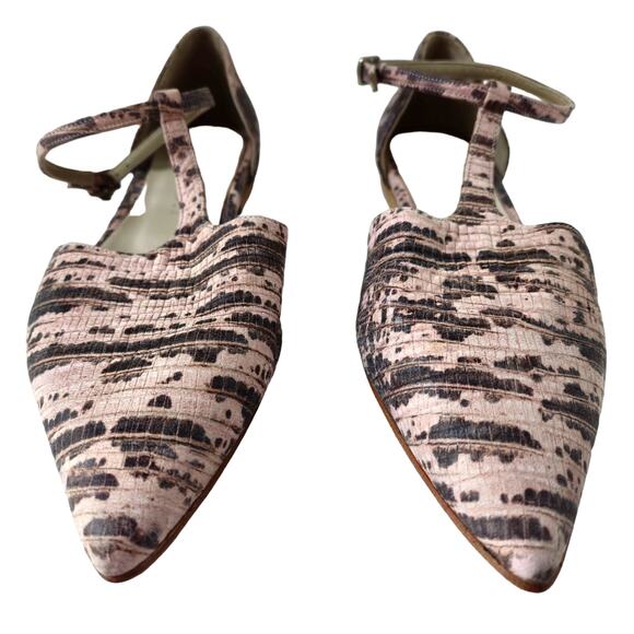 Freda Salvador Tulip Flat Ankle Strap Pointed Toe Flats in Nude Snake Size 7 - Picture 3 of 13